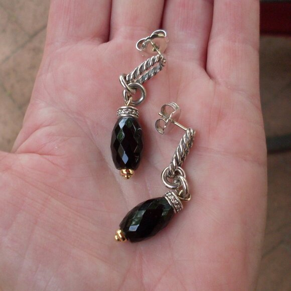 Retired David Yurman Figaro Onyx and Diamond Dangle Earrings DY Backs - 18K 925 - Picture 4 of 8